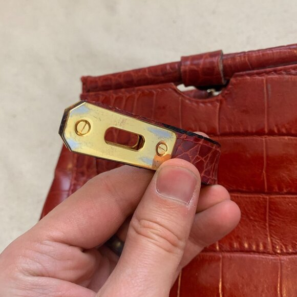 Designer Large Slate Red Crocodile Satchel Bag Made in Italy - Picture 10 of 16